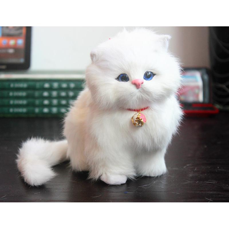 猫咪仿真会叫的猫咪猫毛绒玩具兔毛模型生日公仔摆件假猫玩偶三