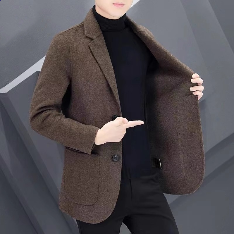 弗布法尼罗羊绒双面呢子男外套冬季高端短款修身羊毛呢子男士西服