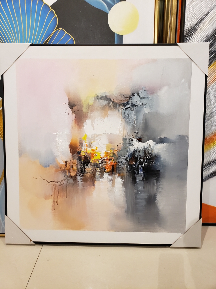 手绘油画装饰画抽象画现代轻奢新中式风格 带框尺寸82*82cm