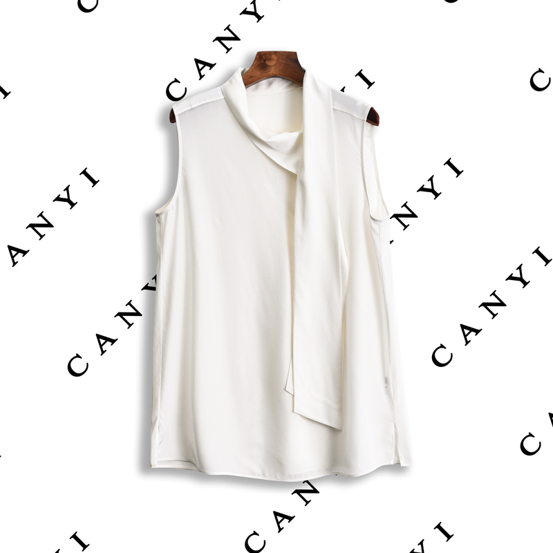 【璨衣】重绉桑蚕丝 优雅极简风无袖领口飘带衬衣衬衫