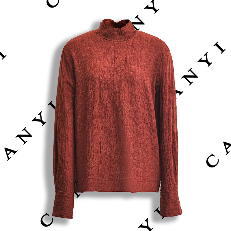 【样品福利】100%羊毛 时尚简约立体肌理感 小立领长袖套头上衣8501