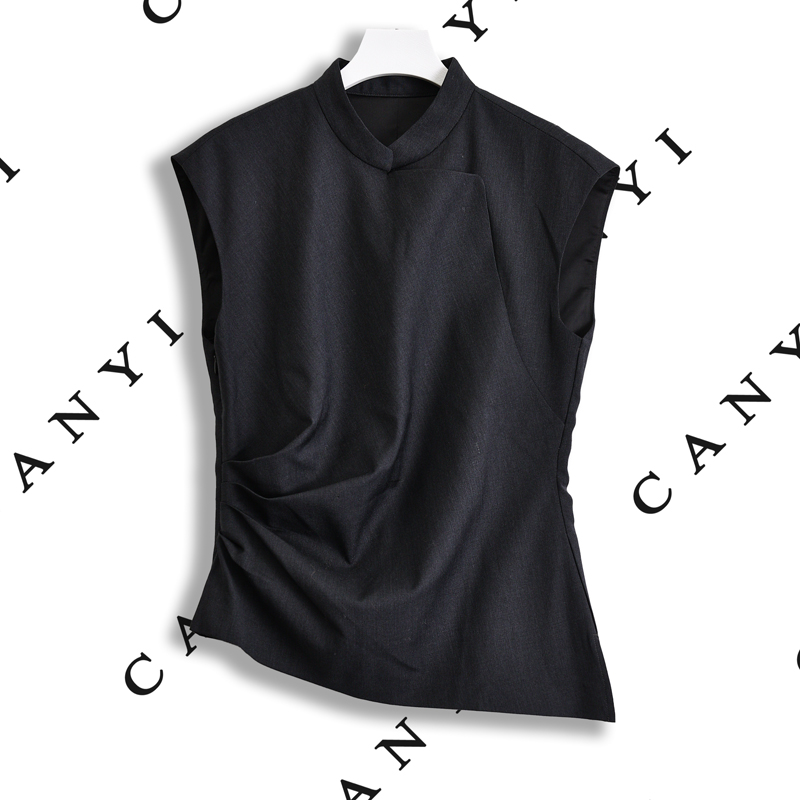 【售罄】新中式优雅风时尚休闲百搭不规则设计羊毛无袖上衣1166