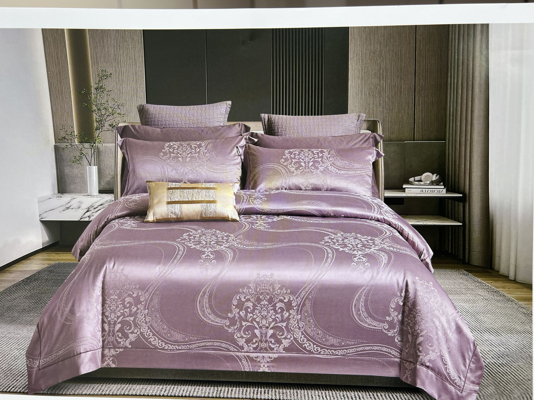 加厚全棉色织大提花B版全棉四件套-威廉-紫豆沙