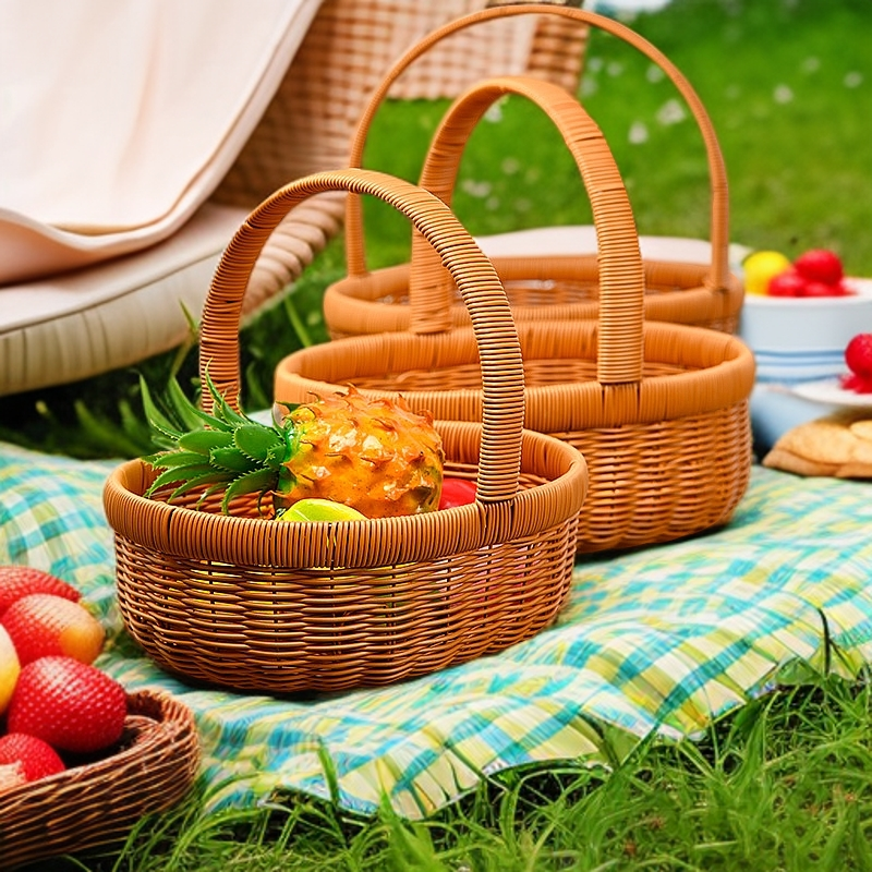 Q工艺品客厅家用纯手工圆形藤编储物网红设计水果收纳筐家用摆设