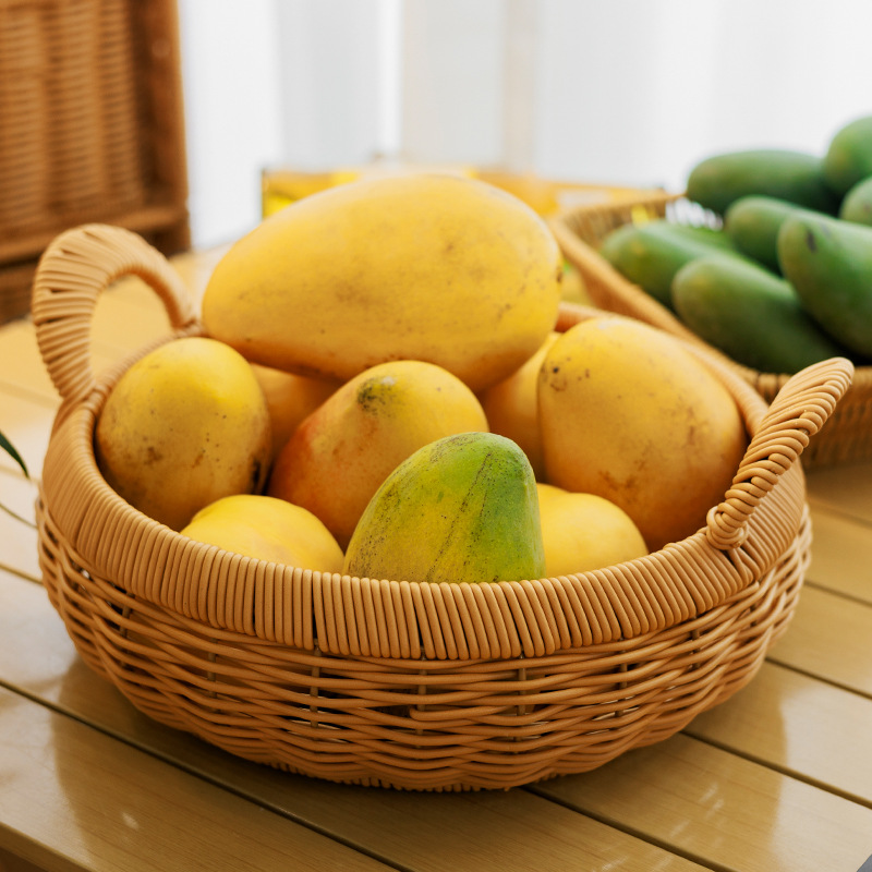 田园风家用水果盘大号仿藤编织厨房蔬菜收纳篮客厅卧室杂物筐