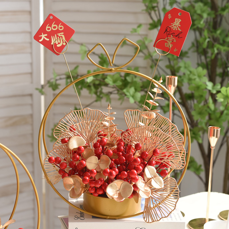 红果发财果客厅干花冬青仿真花摆件餐桌假花装饰花艺盆栽摆设结婚