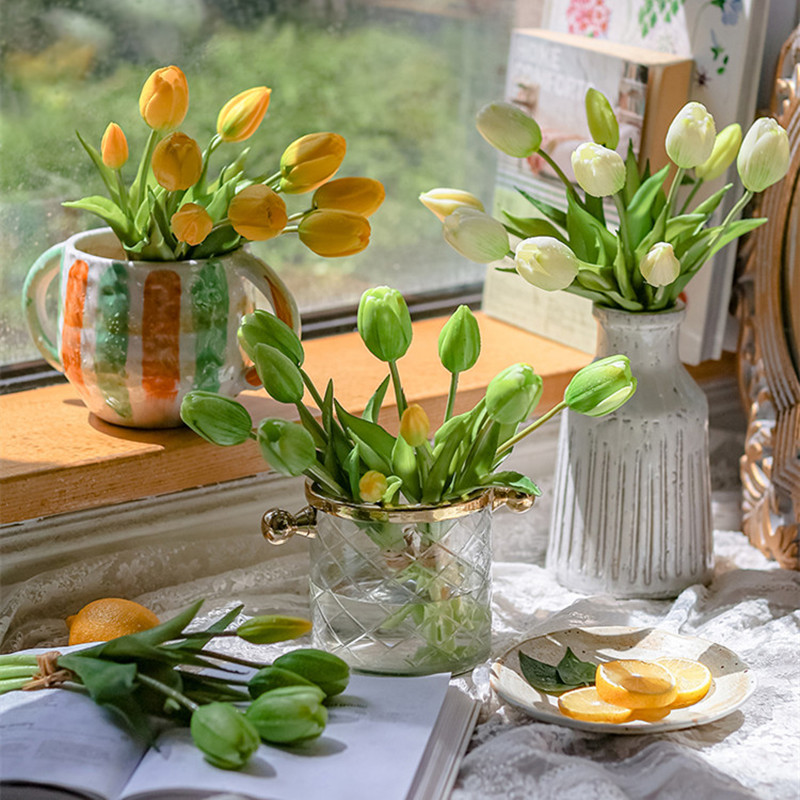 手感保湿郁金香仿真花高端轻奢假花插花装饰花客厅摆设花艺摆件