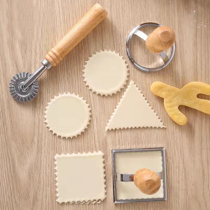 锌合金饼干模具点心糕饺子皮压花饼干模木柄切饼器不粘手压式烘培