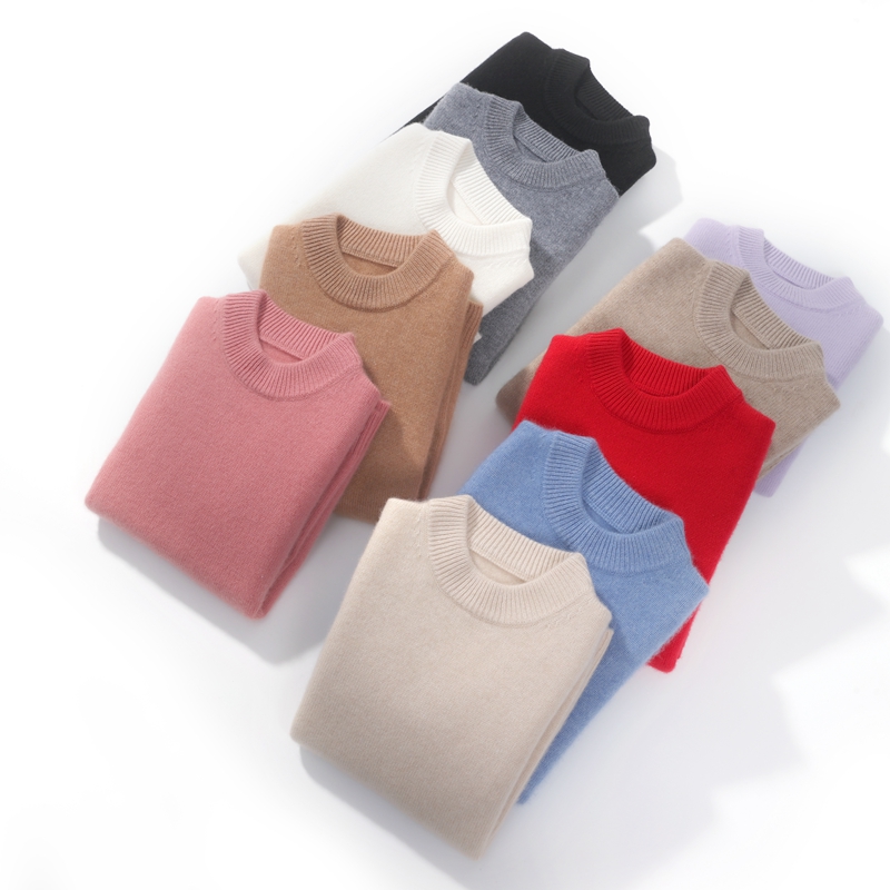 秋冬季儿童山羊绒衫加厚圆领半高领毛衣男女童套头纯色长袖保暖款