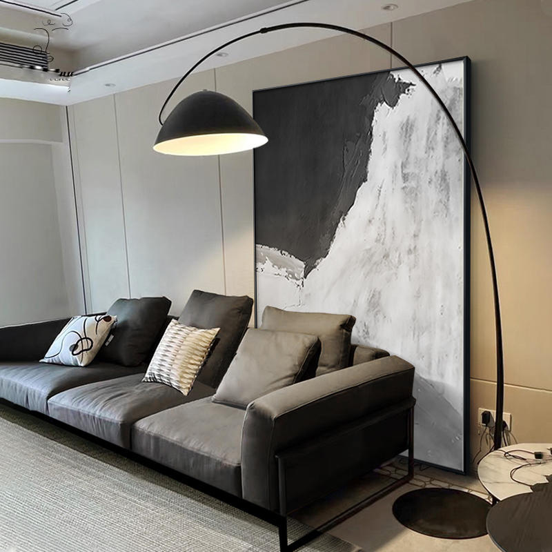 侘寂赤贫风客厅装饰画落地巨幅大尺寸黑白灰抽象高级感沙发后挂画