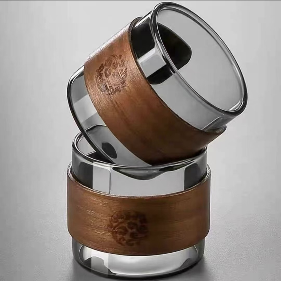 高硼硅耐高温高级烟灰玻璃品茗杯主人杯防烫手祥云卡扣茶杯便携