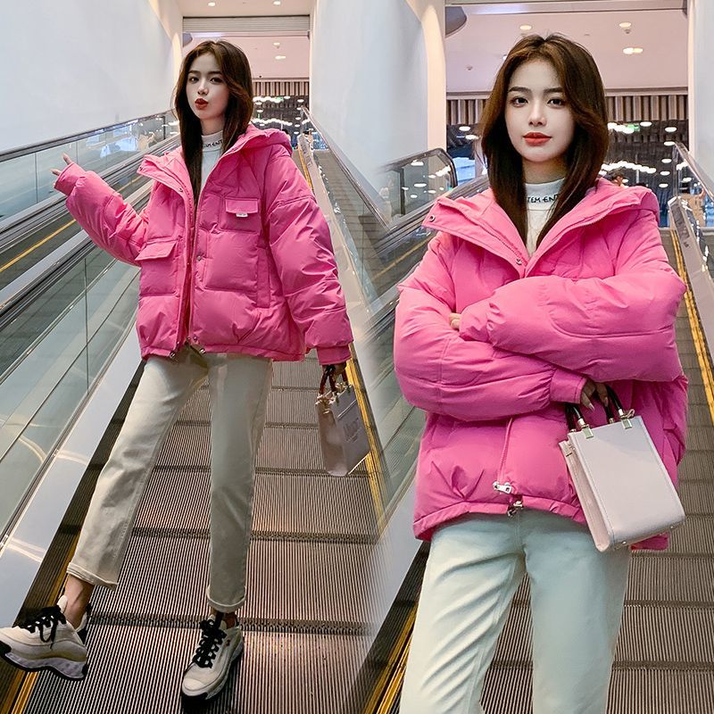 冬季新款大码棉服女款200斤棉衣宽松棉袄韩版克莱因蓝面包服外套