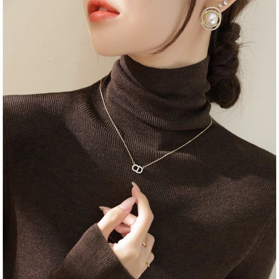 灰色堆堆领针织打底软糯高级感上衣洋气紧身内搭高领毛衣