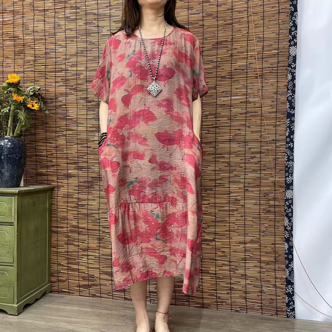 QZ595夏季新款显瘦遮肉减龄洋气连衣裙碎花裙