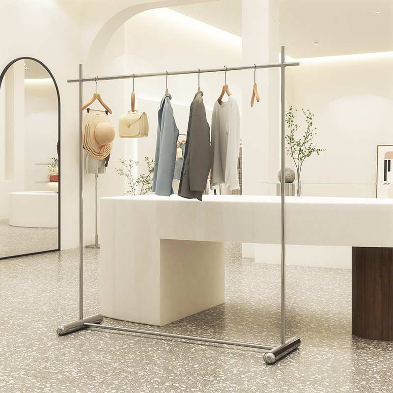 服装店展示架实用简约落地中岛衣架时尚服装不锈钢陈列道具货架