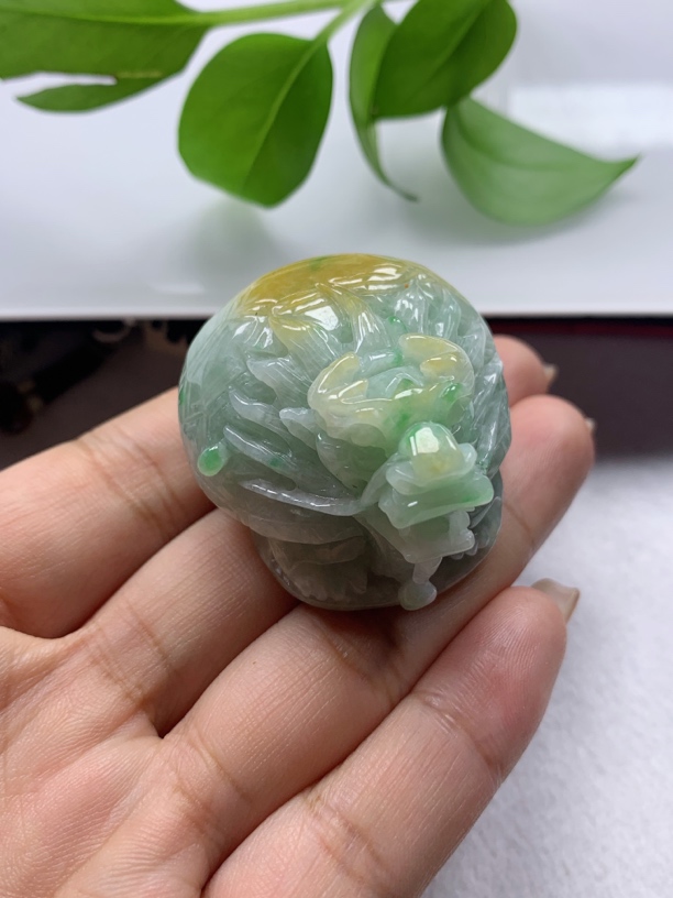 天然翡翠A货黄加绿龙龟手把件46/38/28