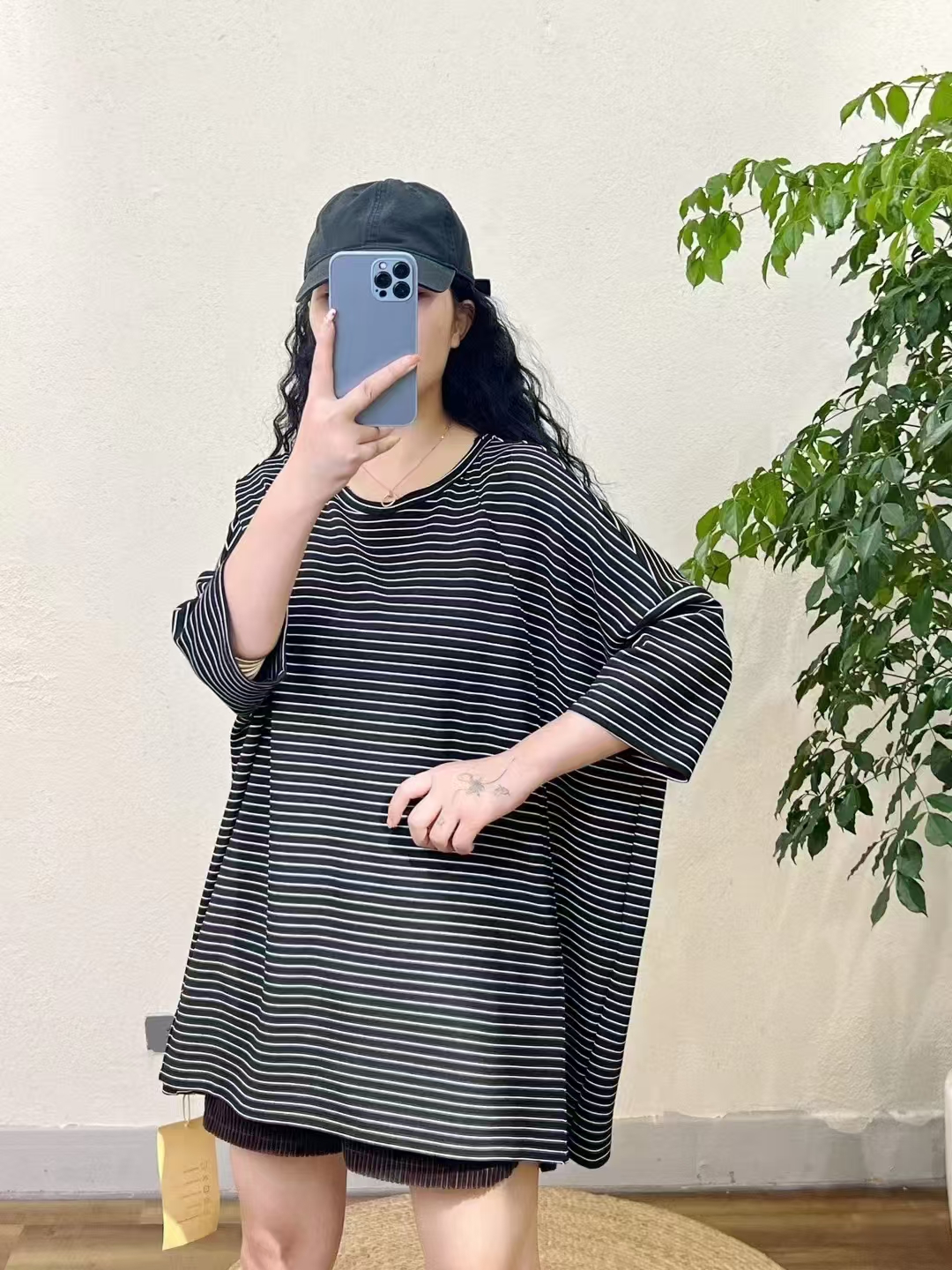 160-260斤   秋季百搭条纹显瘦圆领时尚宽松套头大板T桖