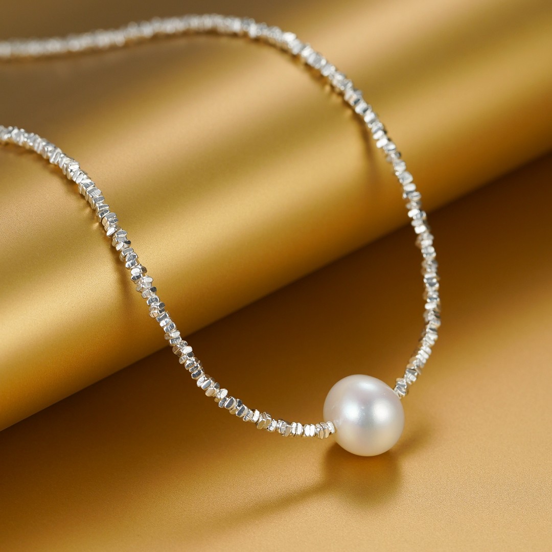 九乐 坠链均925银贝壳 碎银子单珠项链