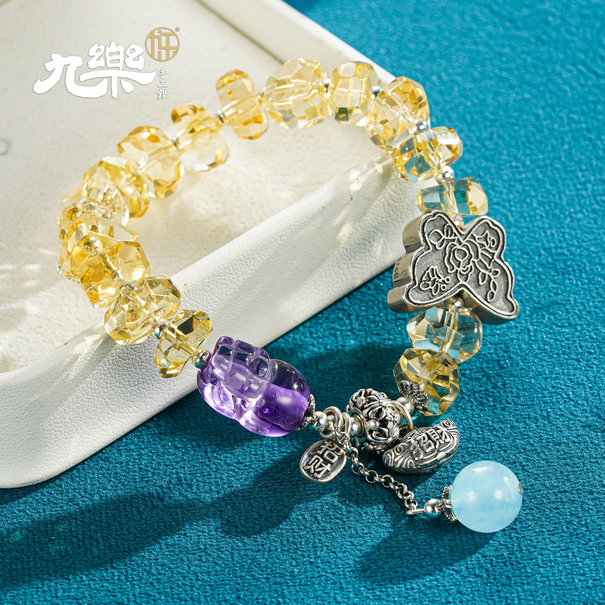 九乐切割黄水晶元宝手串