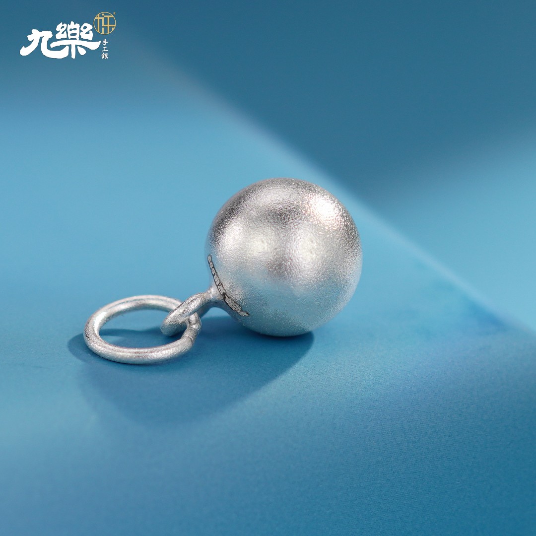 九乐 吊坠足银 999小号古法圆球银球吊坠 时尚项链挂件配件饰品女