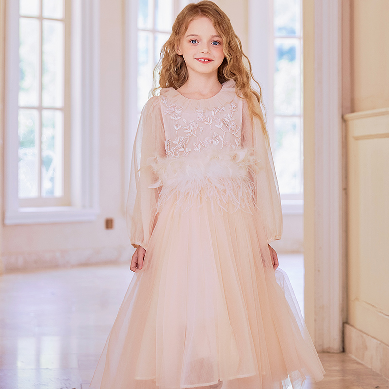 爱安玖女童party高端轻奢小众连衣裙花童婚礼小女孩礼服AAJ1228