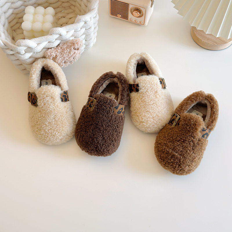 韩版女童毛毛鞋2025冬季复古个性儿童豹纹勃肯鞋男宝百搭休闲