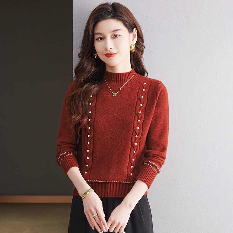 秋冬新款简约上衣女毛衣半高领内搭打底衫修身显瘦气质百搭针织衫