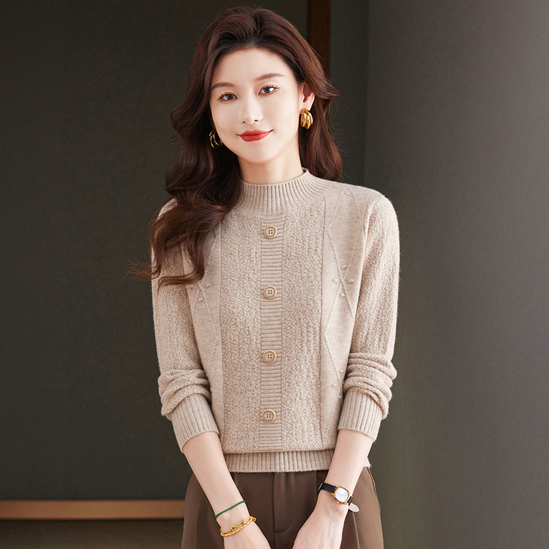 气质半高领打底衫女士秋冬2025新款宽松大码毛衣宽松内搭针织上衣