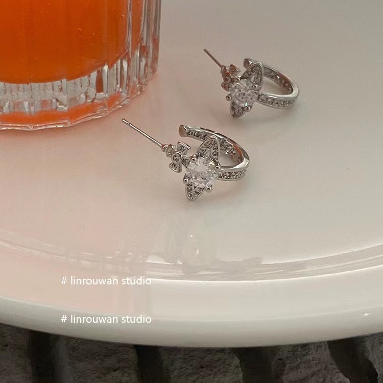 土星锆石C型耳钉女复古高级感耳环冷淡风耳饰轻奢小众设计耳环