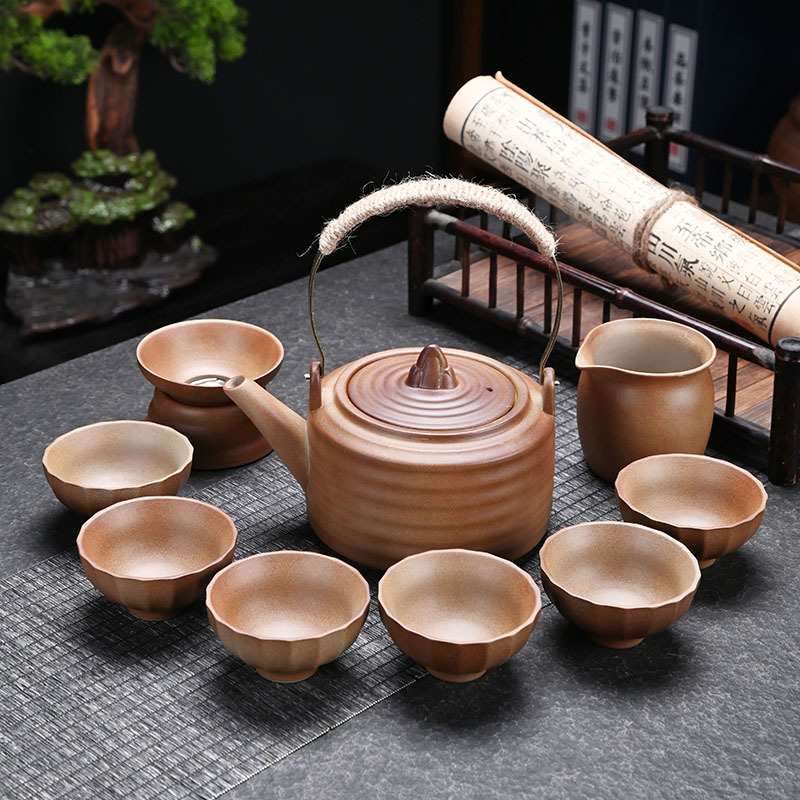 围炉煮茶柴烧提梁壶炭烤温茶煮茶器户外家用粗陶茶杯功夫茶具套装