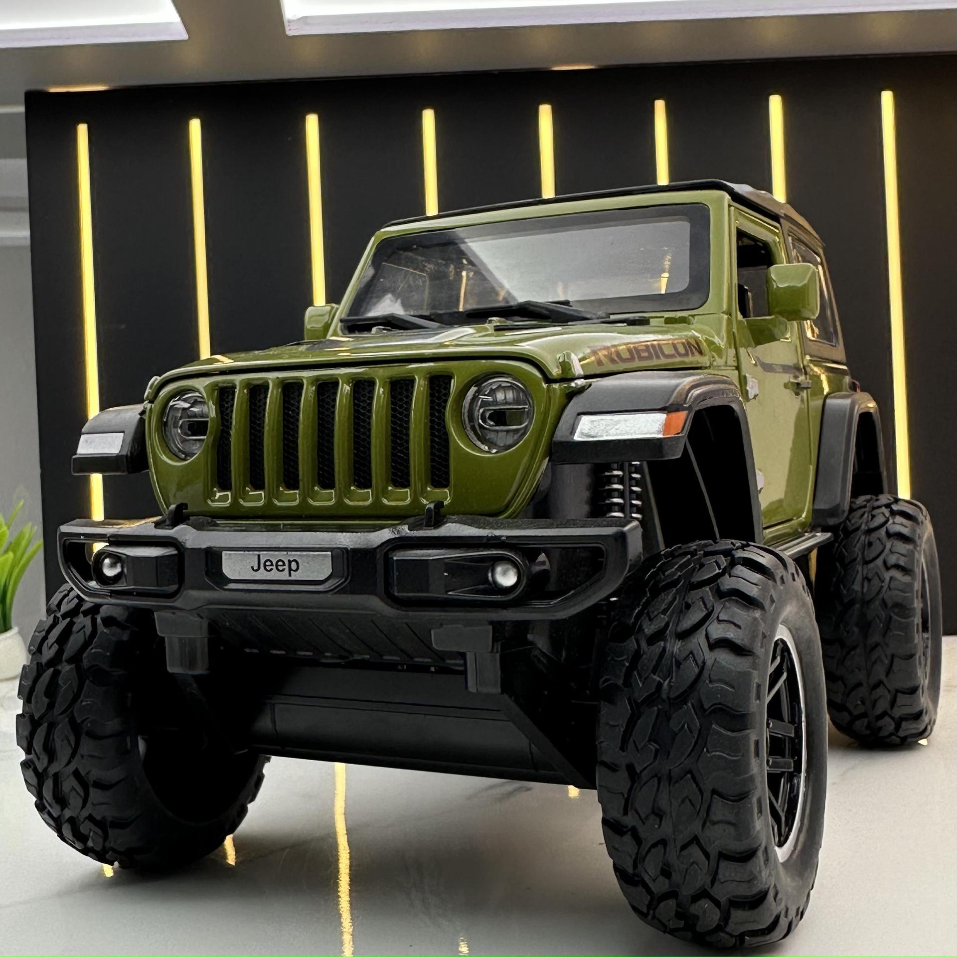 潮玩合金汽车模型1:20大轮吉普牧马人收藏摆件声光减震玩具越野车