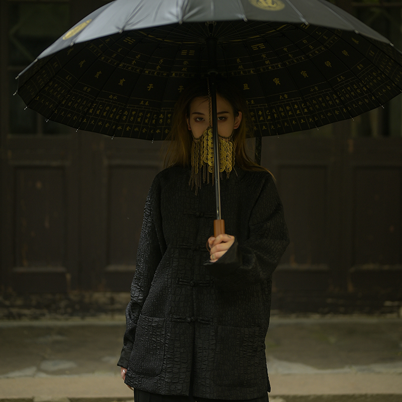 三省六部【伏羲】新中式秋季中国风蛇纹提花轻奢盘扣男士褶皱唐装