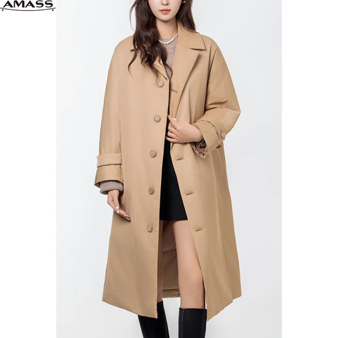 AMASS/阿玛施冬季爆款翻领单排扣包裹式中长款宽松棉服5400960