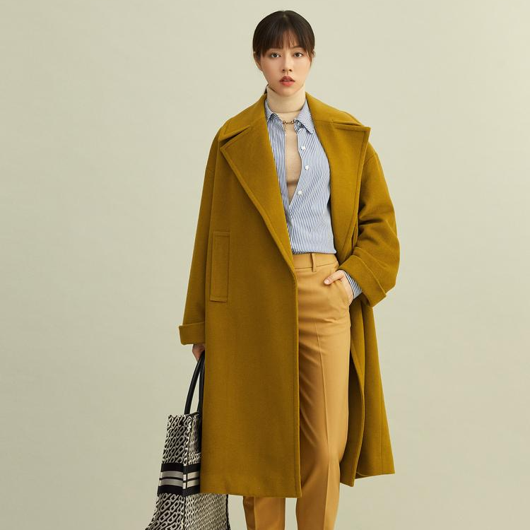 AMASS/阿玛施秋冬新款简约大翻领长款热感力羊毛外套大衣5400541