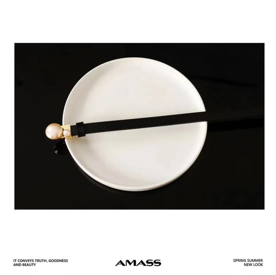 AMASS/阿玛施新款时尚复古气质百搭精美黑色珍珠腰带女士 5900117