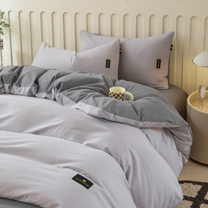 简约纯色双拼加厚磨毛纯棉单被套单人全棉被罩小清新奶油泡芙色