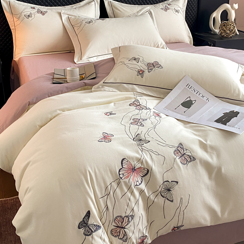 24轻奢新款秋冬款全棉加厚磨毛刺绣床上用品双人纯棉四件套