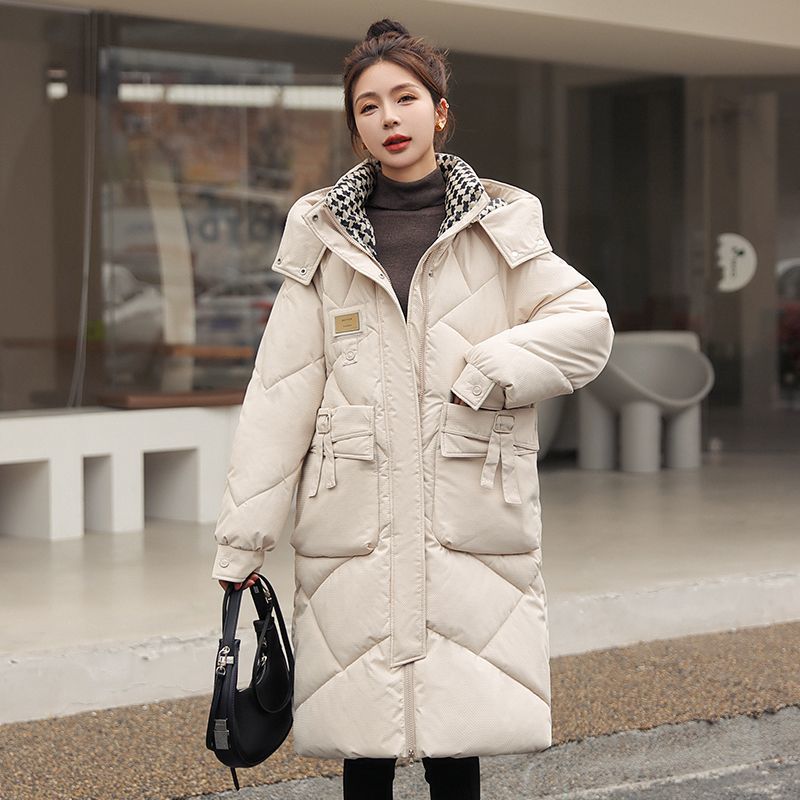 雪中飞时尚中长款连帽休闲羽绒服女冬季2023新款小个子加厚韩版外