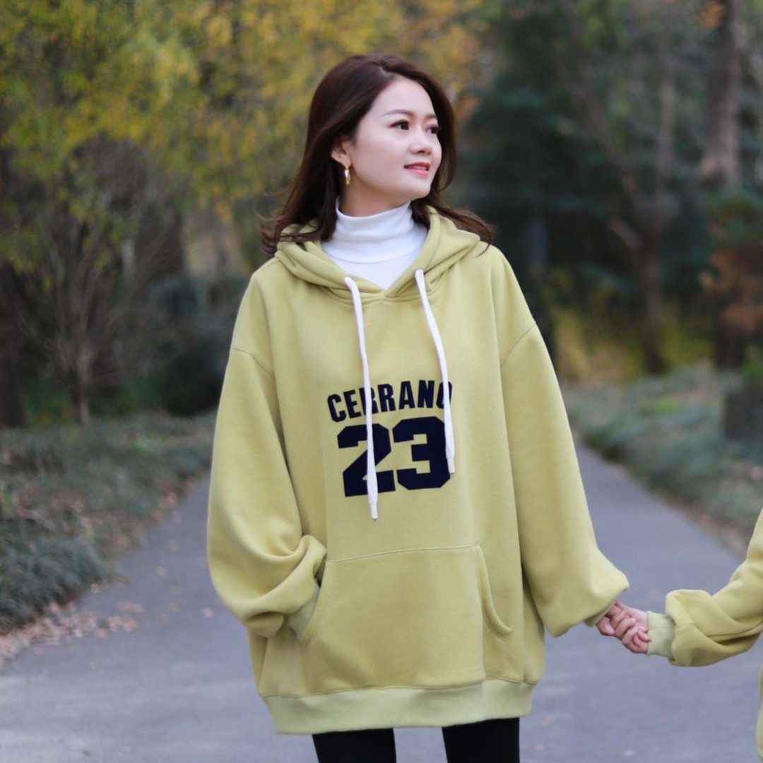 【哲思凡原创设计亲子装童装】柠檬黄数字烫字加绒连帽卫衣