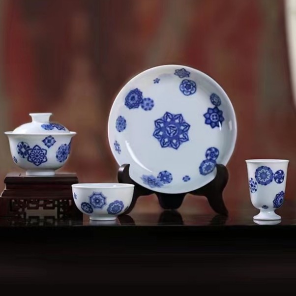 【阿闽】正品 妙色青花宝相皮球花系列 盖碗 闻香杯 元宝杯 壶承 