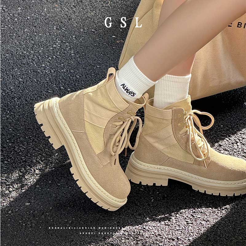 马丁靴女款2025款卡其色沙漠靴透气短靴厚底薄款靴子小个子单靴夏