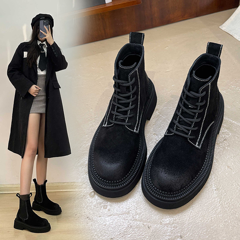 马丁靴女2025春款真皮靴子小个子透气女款英伦风潮流百搭女短靴 