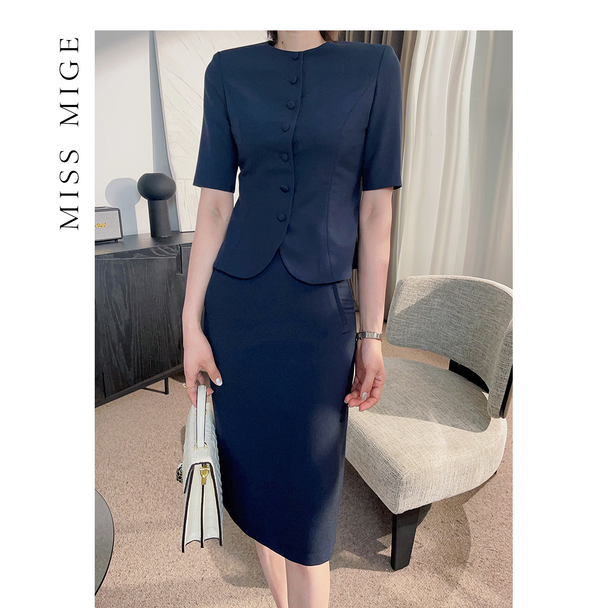 VA613职业西装裙女短袖工作服2023年新款气质女神范修身显瘦