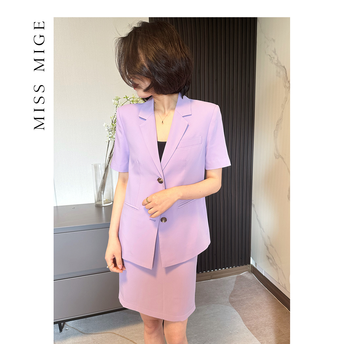VA550短袖西装套装裙女小个子职业正装设计感气质工作服通勤时尚