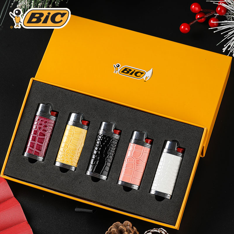 法国BIC比克一次性砂轮打火机创意时尚进口防爆精美礼盒装鳄鱼纹