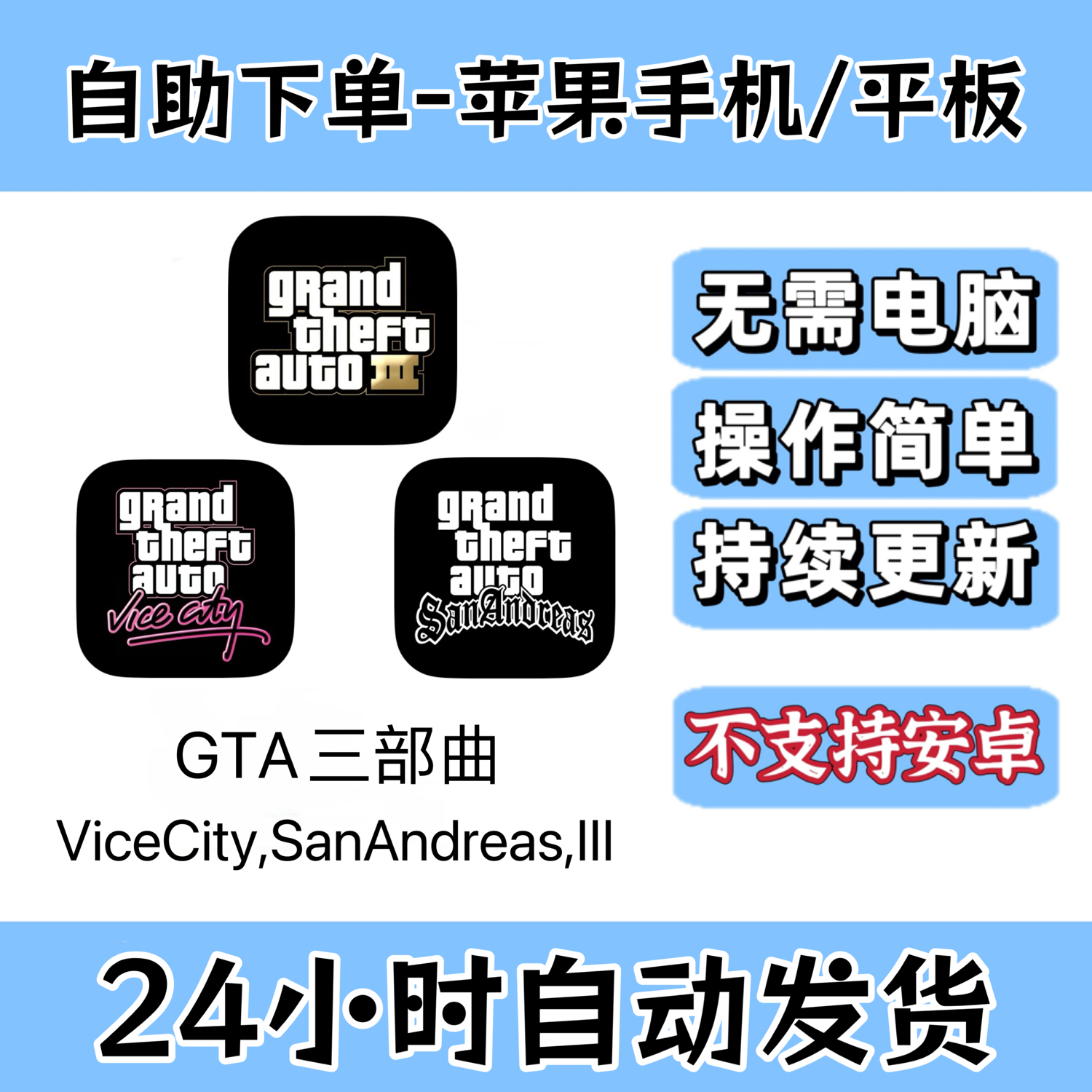 GTA侠盗三部曲 圣安地列斯 罪恶都市 III ios苹果手机/平板游戏