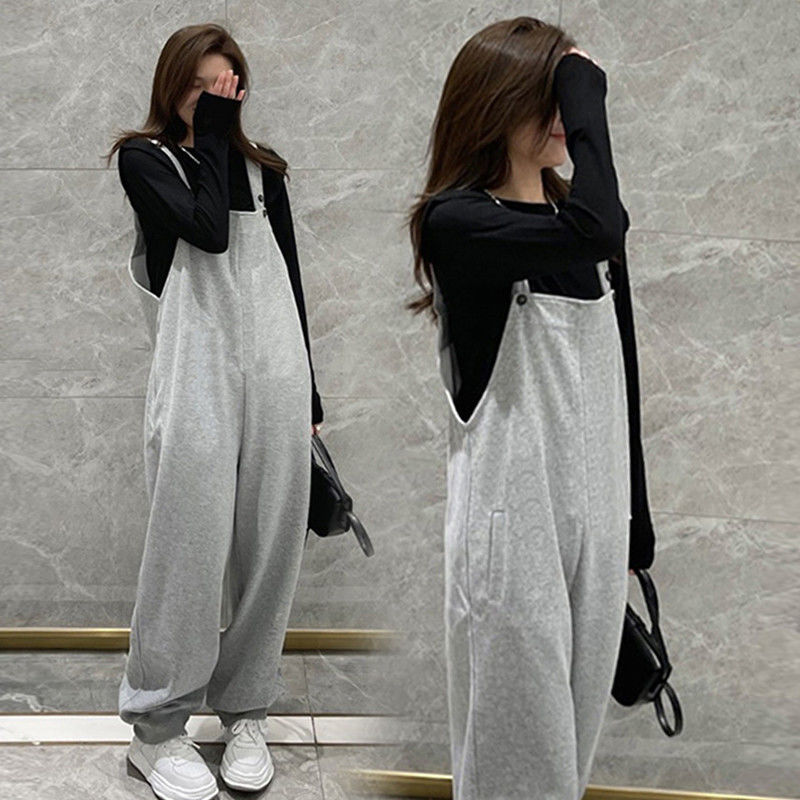 加肥大码孕妇背带裤春秋装休闲长裤遮肚裤子气质显瘦吊带裤200斤