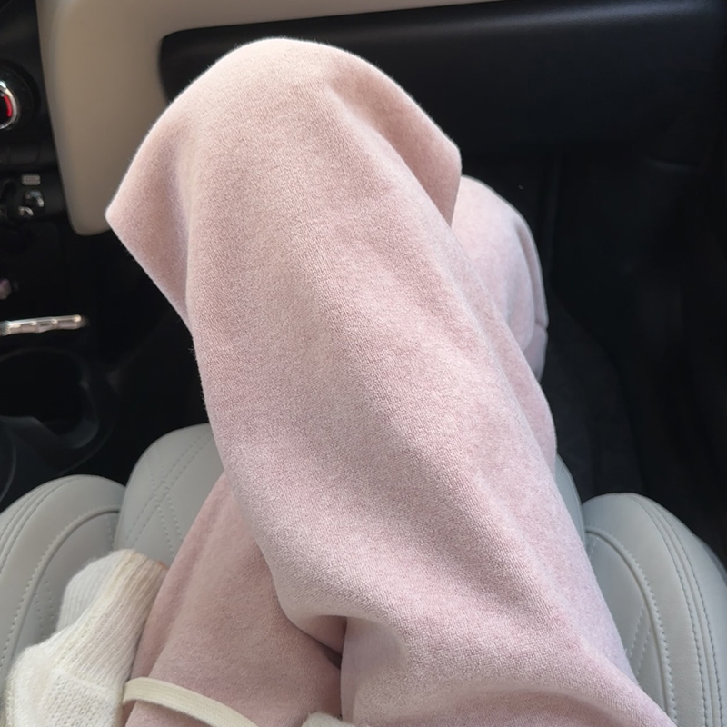 粉色毛巾阔腿裤女春秋冬季2025新款小个子高腰垂感显瘦外穿加绒裤