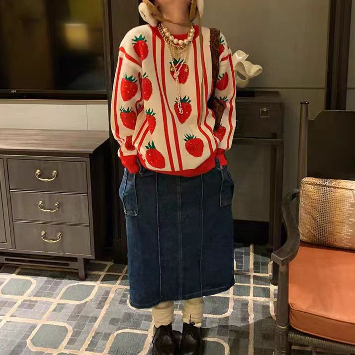 2024秋冬孤品款毛衣长袖大版时尚套头圆领慵懒风加厚开衫外套女