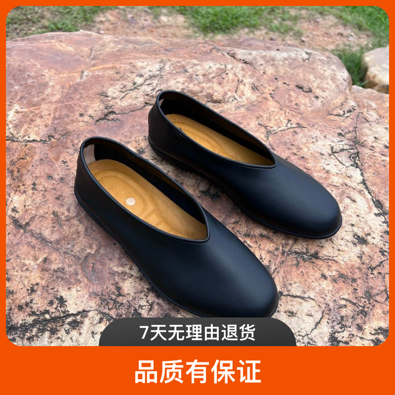 老北京鞋男款休闲鞋防滑圆口皮鞋透气鞋老人鞋橡胶单件中国风复古